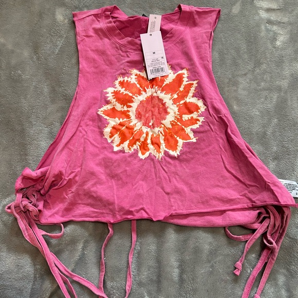 wild fable Tops - Pink Sleeveless Top with Sunflower Design